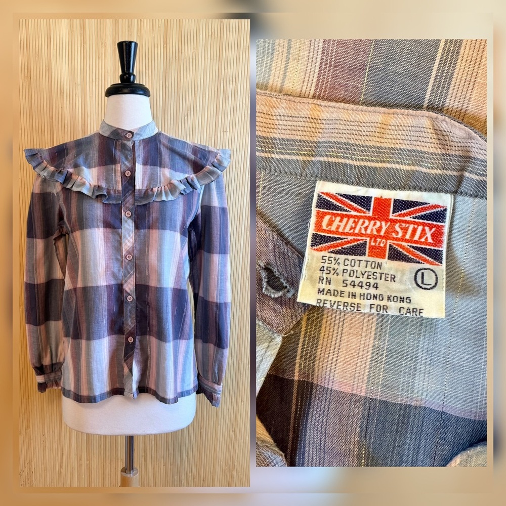Vintage 1980’s Cherry Stix Ruffled Plaid Blouse
